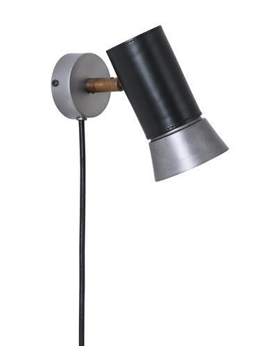 Kusk rå jern/sort læder wandlamp