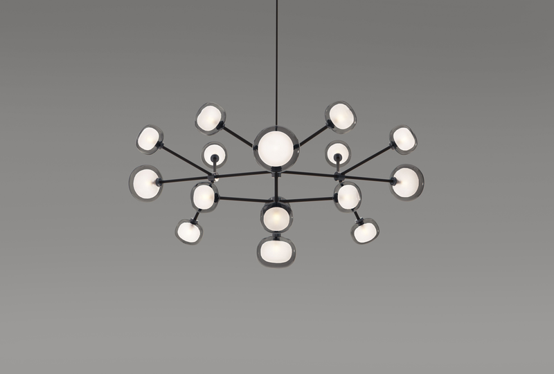 Nabila 552.16 chandelier matt black + black chrome + smoke glass hanglamp